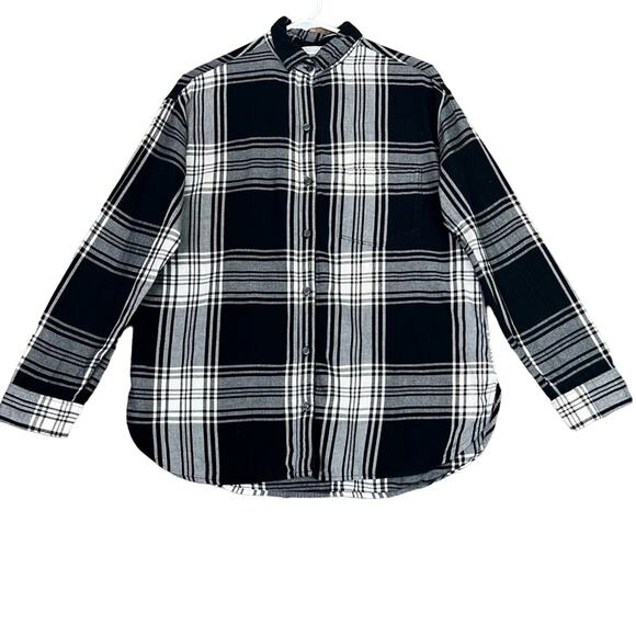Old Navy Shirt Womens Medium Loose Black Plaid Print The Boyfriend - Picture 1 of 10